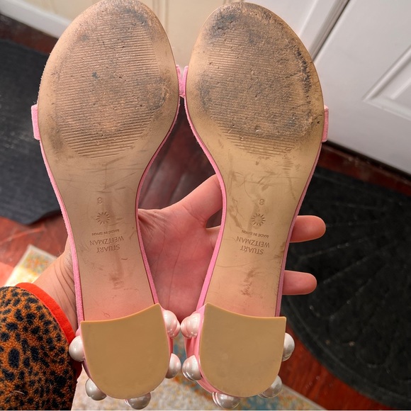 STUART WEITZMAN Simple Pearls Block Heel Pink Suede Sandal - Picture 5 of 5